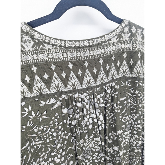 Lucky Brand Shirt Women 2X Green Floral Embroidered Boho Peasant Top Long Sleeve - Picture 6 of 11